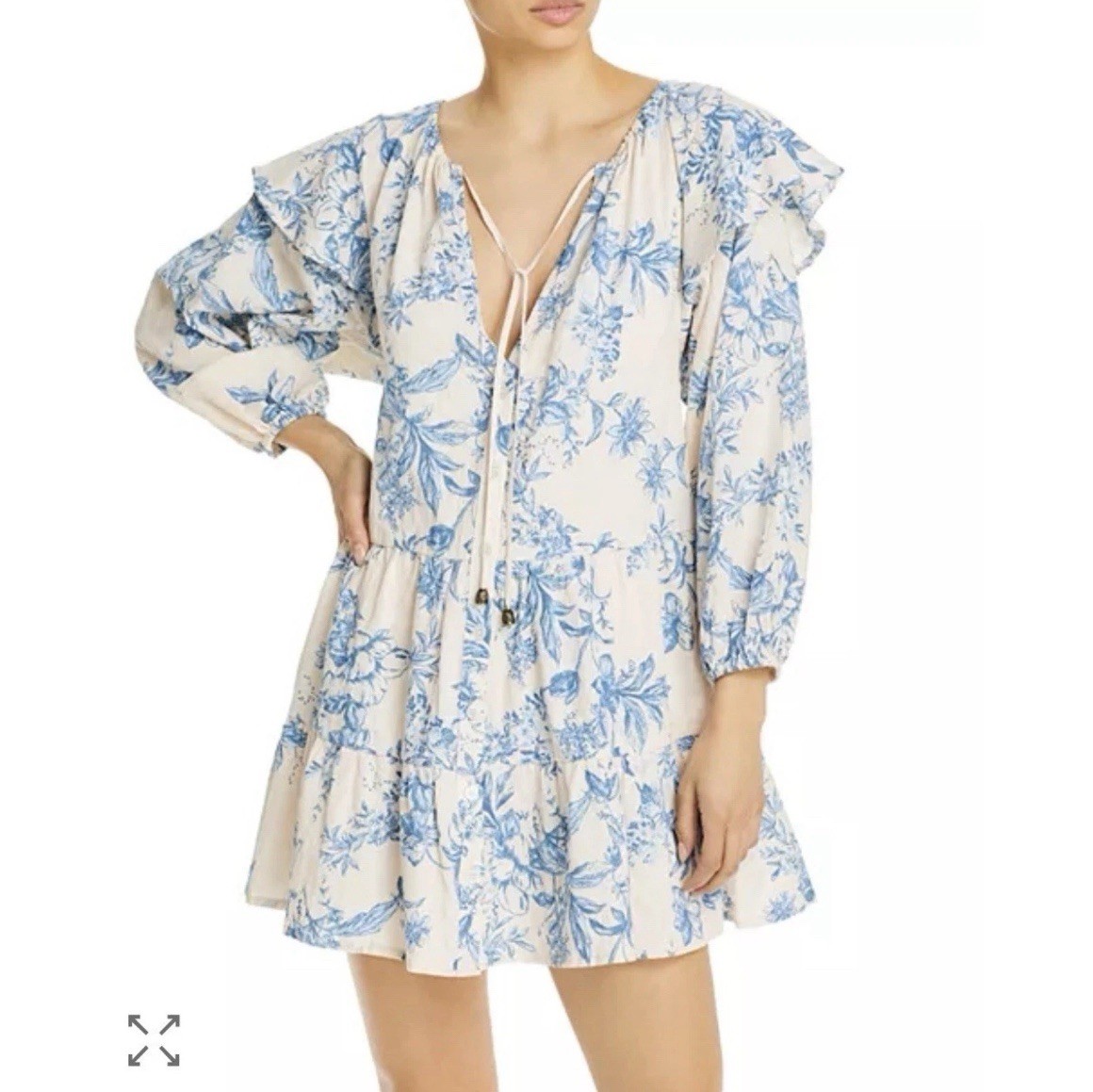 free people white dress with blue flowers Sunbaked Swing Mini Floral Cottage Boho Size Large LCW Vision Funnel Neck SCHL003110_G_XL Color:Sand Shufa Print The Free People corset