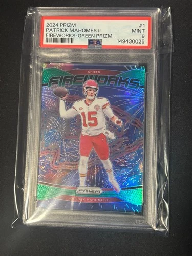 2024 Panini Prizm - Fireworks Patrick Mahomes II #1 Green Prizm PSA 9
