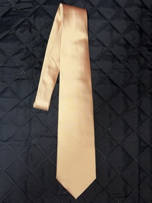 T.M. Lewin Men's Gold Solid Satin Silk Tie Logo Accent Classic Width