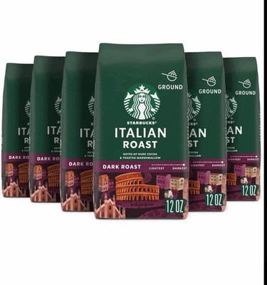 6 Bags - Starbucks Italian Dark Roast ground Coffee 100% Arabica