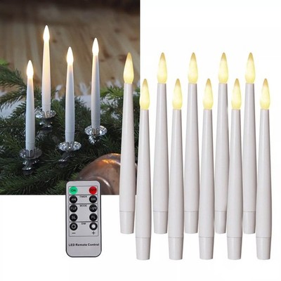10er Set LED Stabkerzen Flammenlosen Flackernd Kerzen mit Fernbedienung & Clip