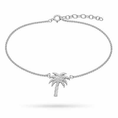 Fußkette Fußkettchen Palme 925 Silber verstellbar Damen - Bild 1 von 4