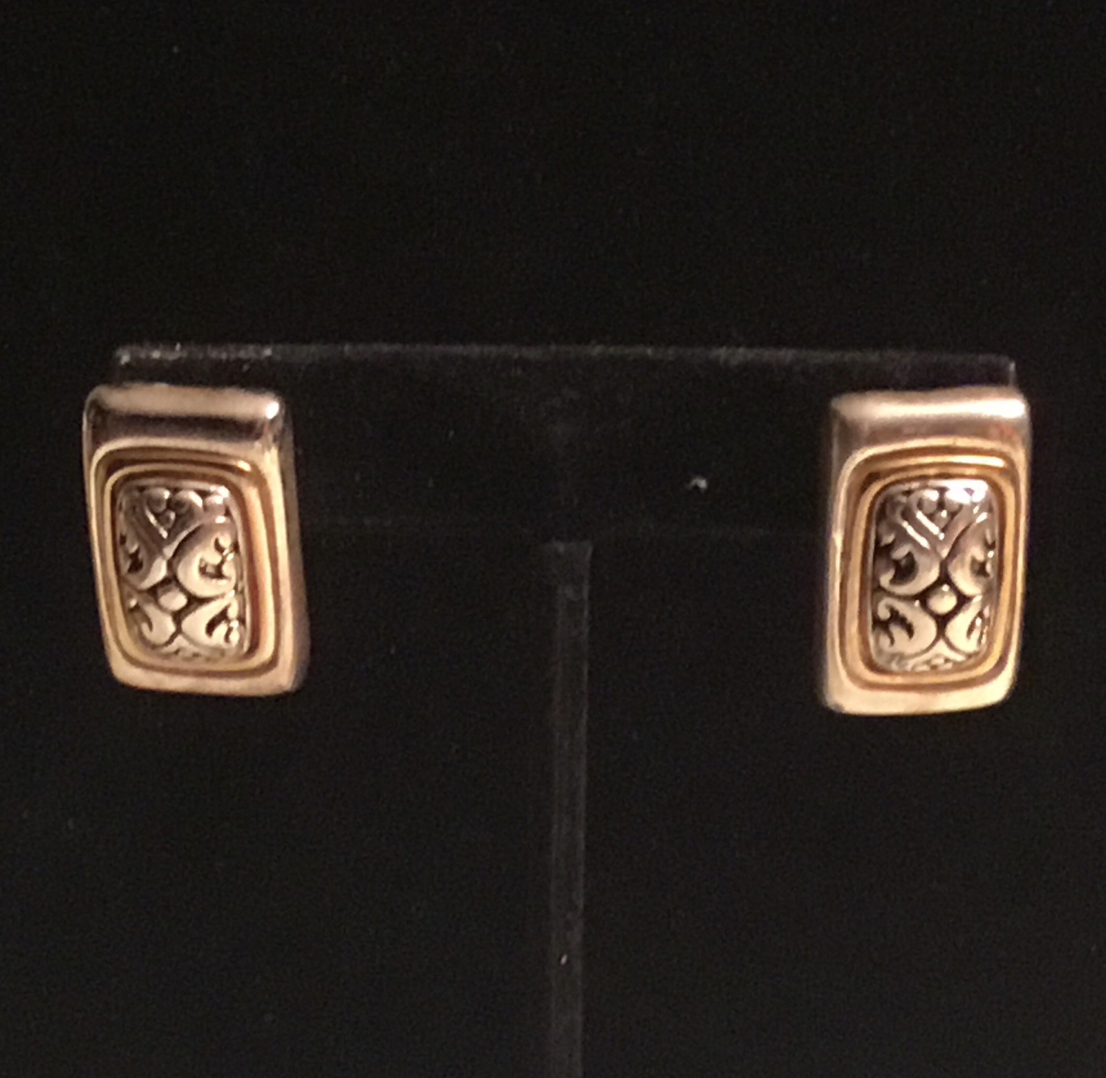 Rectangular Silver And Gold Toned Post Pierced Ea… - image 1