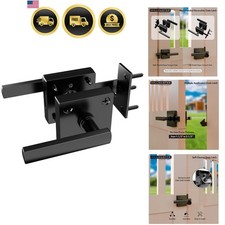 Double Sided Gate Latch Heavy Duty Outdoor Fence Door Lock Black Aluminum