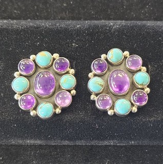 Nakai Navajo Sterling Silver Earrings with Turquois and Amethyst UNRSERVED!!!