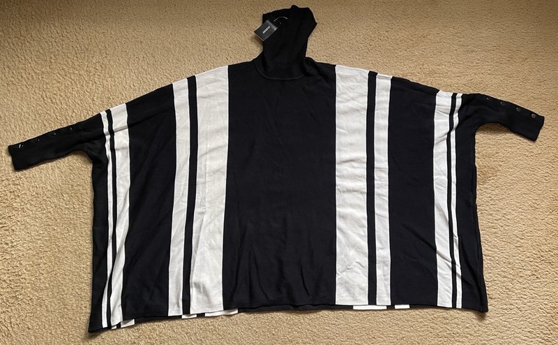 Alfani Womens Oversized Striped Turtleneck Top Black White Poncho Style Size M