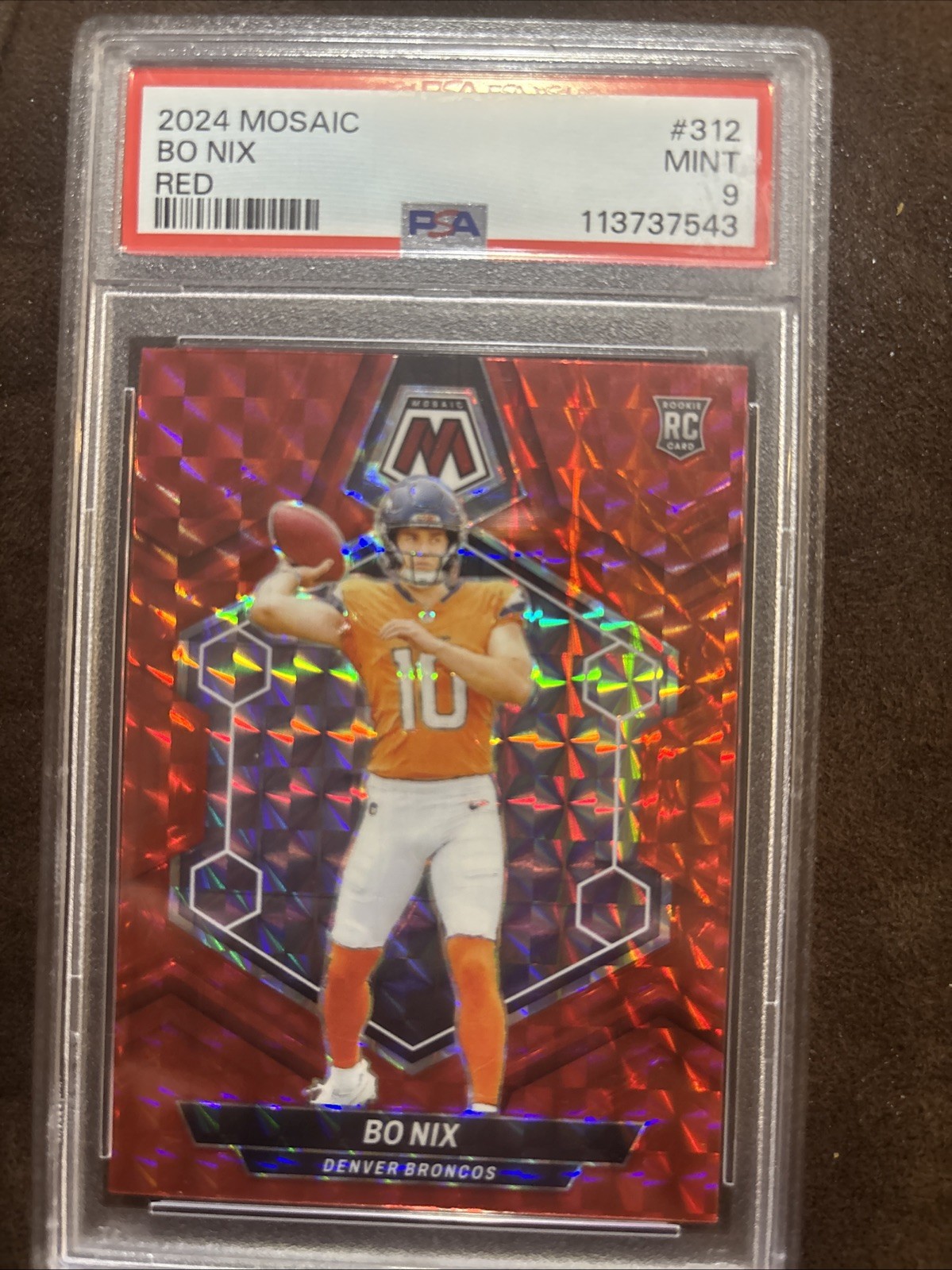 2024 Panini Mosaic Bo Nix Red Mosaic Rookie Denver Broncos #312 PSA 9 *Crack*