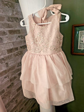 Holiday Dress- 3T Beige Tulle Formal Gown Biscotti Sequin Dress with head band