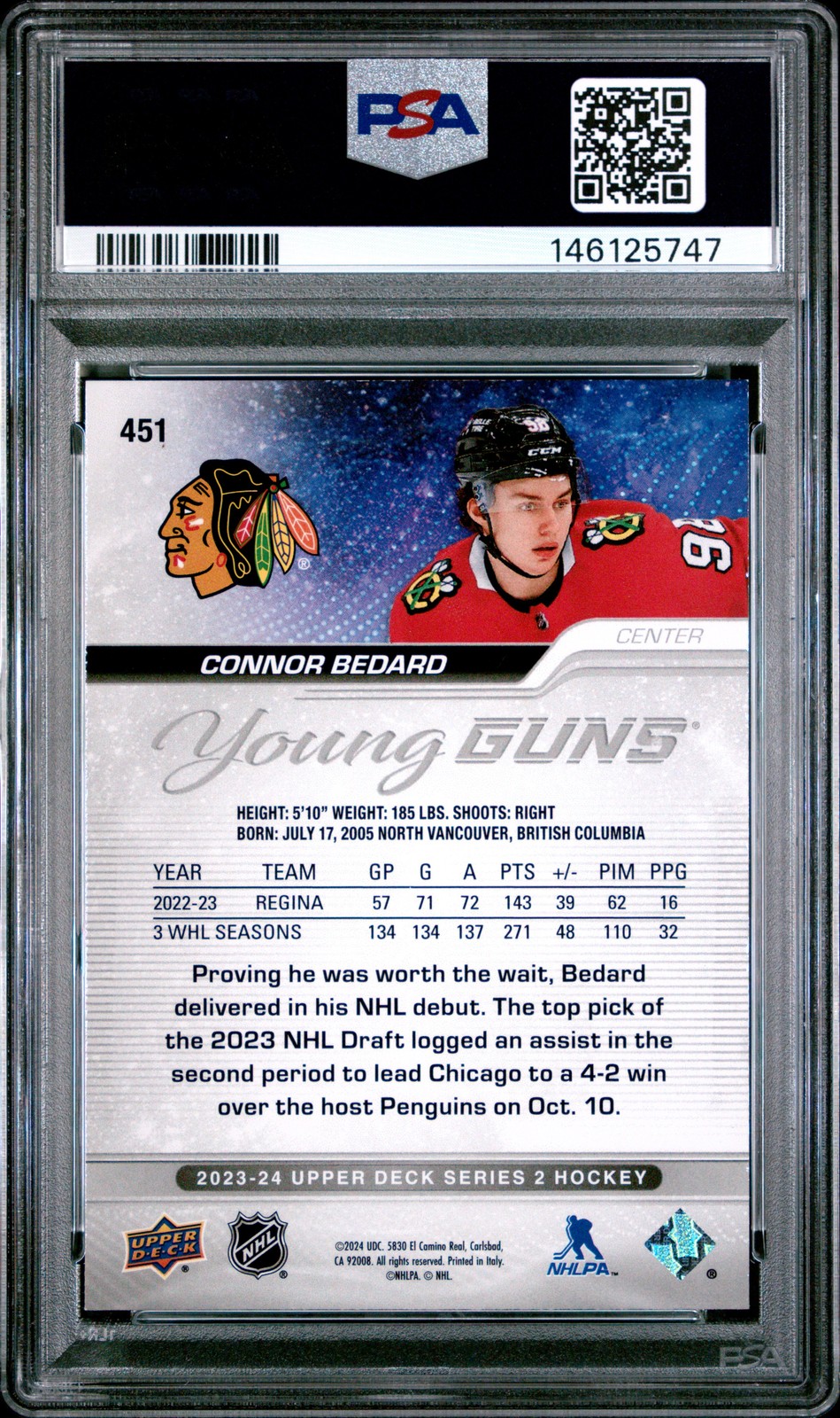 2023 UD #451 CONNOR BEDARD PSA 9 view 2