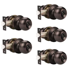 (5 Pack Bed/Bath Room Round Door Knob,Privacy Function for Bathroom/Bedroom,I...