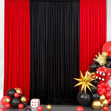 10 10 FT Black Red Backdrop Curtains for Parties, 4 Panels 2.5 10Ft Wrinkle Free