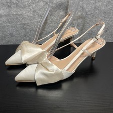 Kate Spade Womens Bridal Bow Pump Sandal 10.5B EU 41 Ivory Satin Heels Slingback
