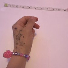 Girls Adjustable Beaded Bracelet Pink Purple Silver Heart Dangle Charm 6in