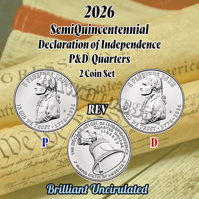 2026 SemiQuincentennial Declaration of Independence P&D Quarters- 2 BU Coin Set