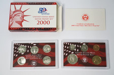 2000 Silver Proof Set United States Mint Coins w/ Box & COA State Quarters Dime