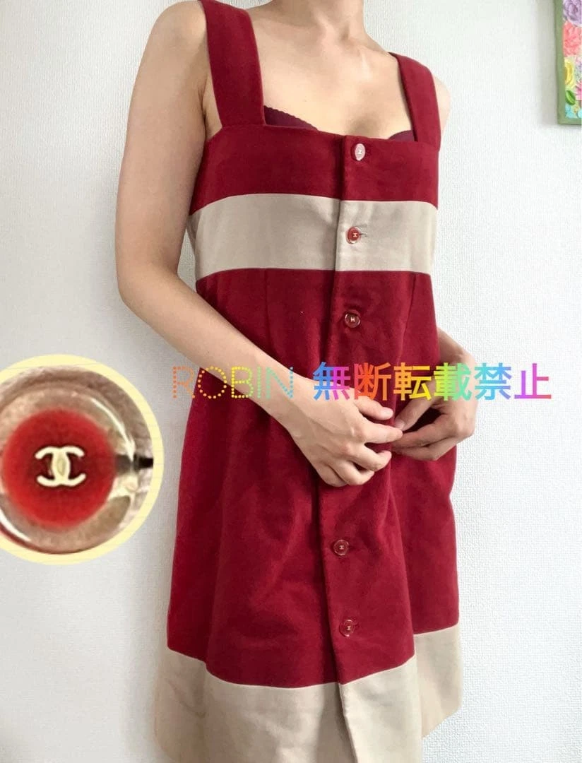 Chanel — Chanel CC Button Bi-Color Dress Cotton, Silk Size:42 Vivid Red / Bi-Color SK1675