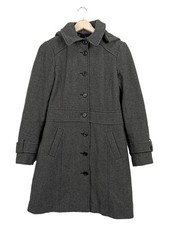 Esprit Damen Übergangsmantel Kapuze Fischgrät Gr. 36/S Grau Wolle