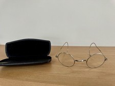 Antique Vintage Round Wire Eyeglasses Spectacles W/Original Case USA