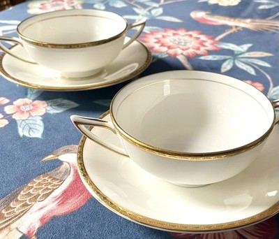 Two Minton Golden Heritage Bouillon Soup Bowls, Fine Bone China Made In England