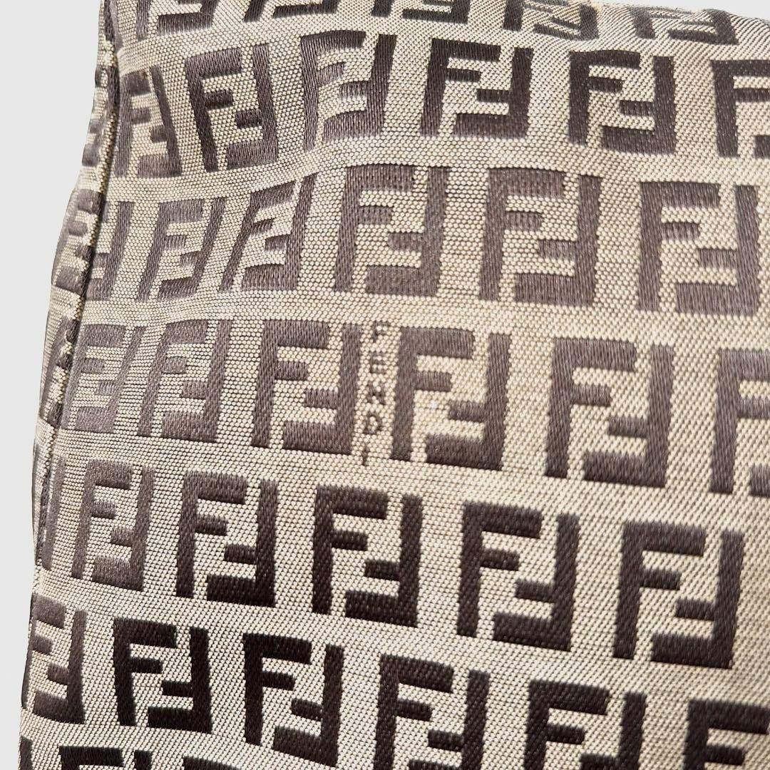 FENDI Zucchino Canvas One-Shoulder Bag Brown Authentic