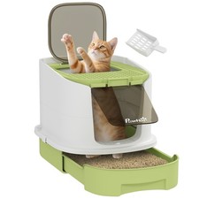 PawHut Hooded Cat Litter Tray - Green, Refurbished