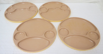Vintage Luau Ware Barsto 406 Melamine Divided Plates Set of 4 Retro Brown Beige