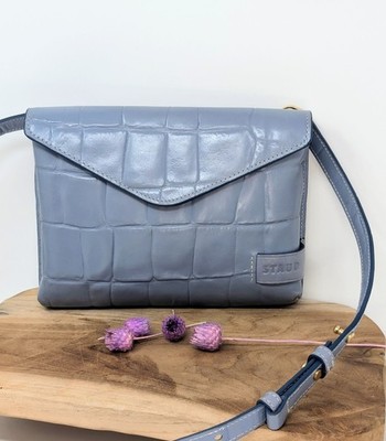 Hochwertige Staud Handtasche blau Leder Kroko Optik Vintage Designer