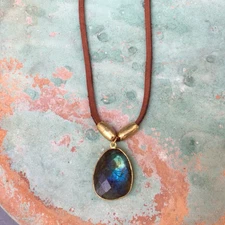 $259 Labradorite Sundance Charm Necklace leather suede cord artisan jewelry