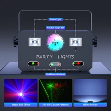 Laser Magic Ball Light Patterns Projector RGBY LED Stage Strobe Lighting DJ Show