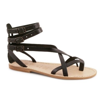 Gladiator sandals for women in black leather handmade leather sole