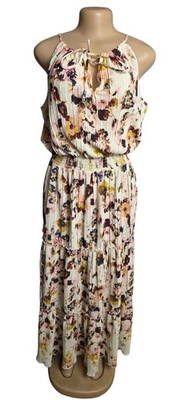 #ad Womens Floral Pleated Halter Maxi Dress Keyhole Back Women M Cottagecore $24.99