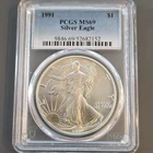 U.S. Mint American Silver Eagle 1991 $1 1 oz .999 Silver PCGS MS69 52682152