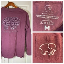 Ivory Ella T Shirt Womens Medium Save The Elephants LS Burgundy Cotton Animals