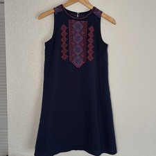 J. Crew Navy Red Embroidered Sleeveless Dress Aztec Southwestern Vacation Artsy