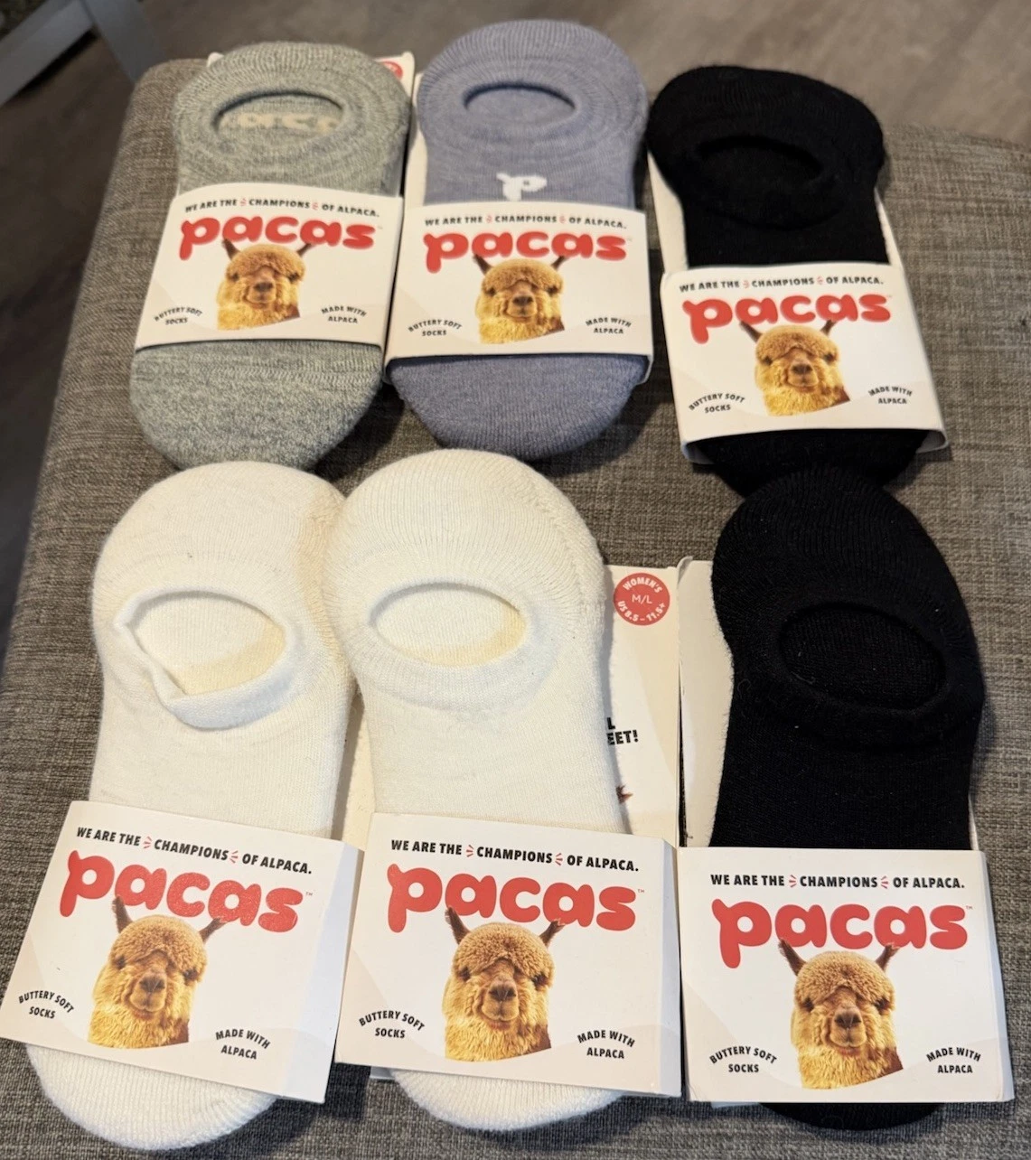Pacas Alpaca Buttery Soft Women’s No-Show Socks Gray Blue Black White M/L 6 Pair