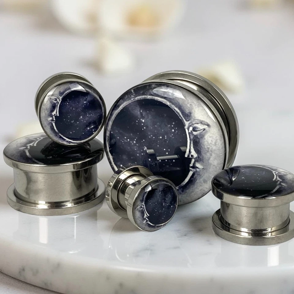 Par de medidores Screw on Moon Style 2 plugues de imagem 16g a 1 polegada - Imagem 2 de 4