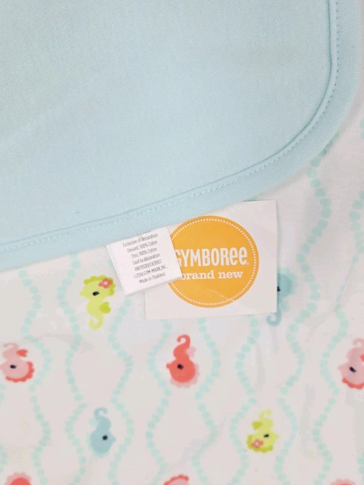 Gymboree Coral Cutie Caballito de Mar Bebé Cuna Manta Reversible Playa NUEVO Aqua Ocean Foto 4 de 4