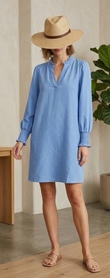 Damen Kleid 40 KAFFE hellblau fließend Boho Langarm Viskose Neu