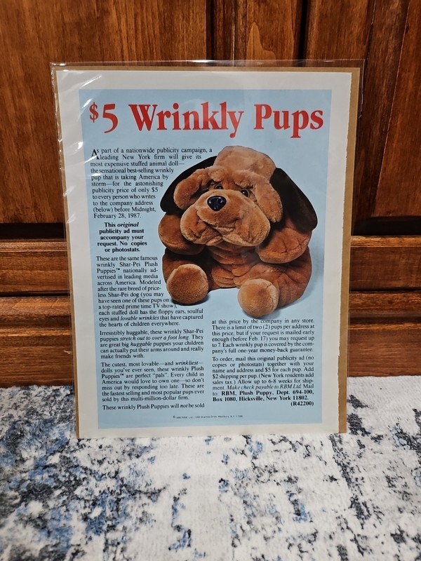 Vintage Wrinkly Pups Plush Puppies Magazine Ad 1986 Print Ad Ephemera Wall Art