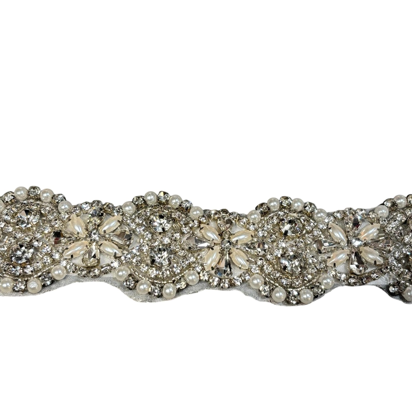 Bridal Wedding Sash Belt Womens One Size White Satin Rhinestone Pearl Beaded