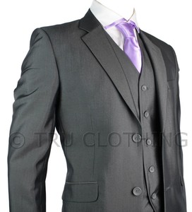 Détails Sur Costume Homme Gris Foncé Argent Brillant 3 Piece Travail Mariage Costume Court Long Re Afficher Le Titre Dorigine