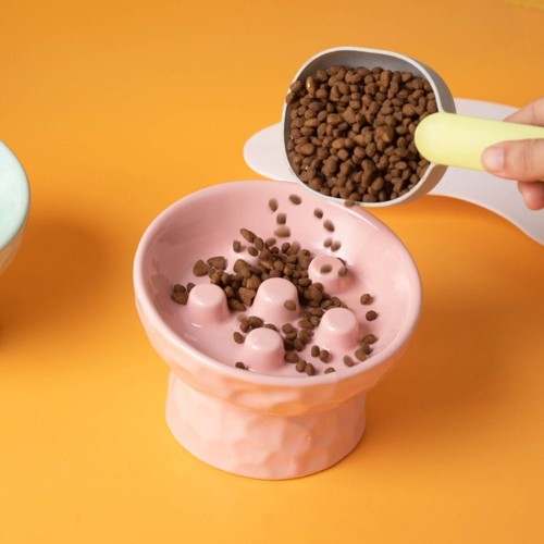 Ceramic Pet Slow Feeder High Foot DogBowl Interactive Elevated Cat Feeder Basinღ - Picture 4 of 16