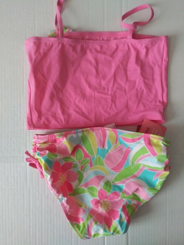 New Gymboree Palm Springs Girls Tankini Pink Floral Bathing Suit Reversible 12 - Picture 2 of 6
