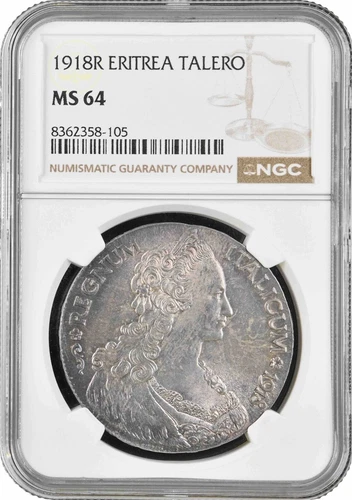 Italian Eritrea 1 Thaler 1918, NGC MS64, "Italian Colony (1890-1918)"