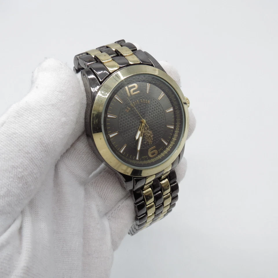 US Polo Assn Men Watch 45mm Round Dial Black Gold Tone Band 8.25" , Runs - Image 3 of 4