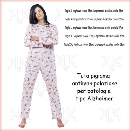 Pigiama tutone intero donna antimanipolazione anziani in cotone zip  posteriore | eBay