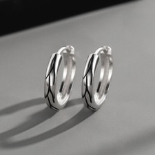 14mm Small Silver Hoop Earrings for Men Women,Streetwear Hip Hop Unisex Earrings