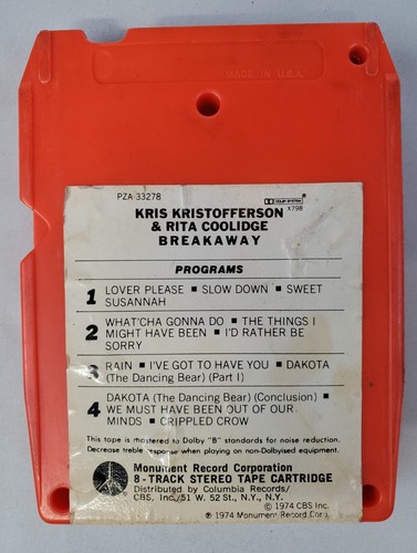 Kris Kristofferson & Rita Coolidge Breakaway 8-Track Cassette Tape Cartridge '74 - Picture 2 of 6