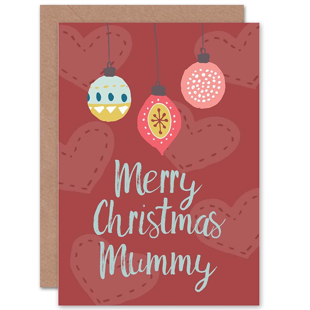 Merry Christmas Mummy Mother Red Xmas Baubles  Blank Greeting Card With Envelope