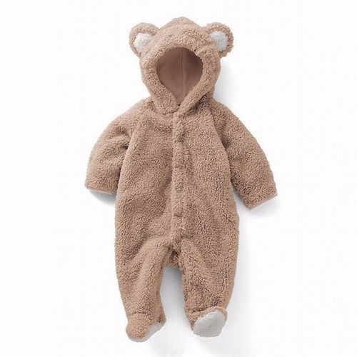 Baby Hooded Jumpsuit Cartoon Bear Shaped Coral Fleece One Piece Outfit - Picture 10 of 15